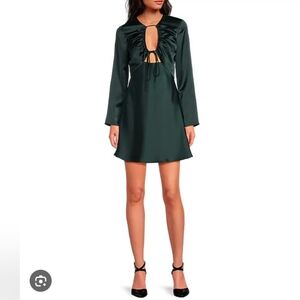 NWT Gianni Bini - Raini Satin Tie Front Long Dark Green Long Sleeves Dress Sz 6